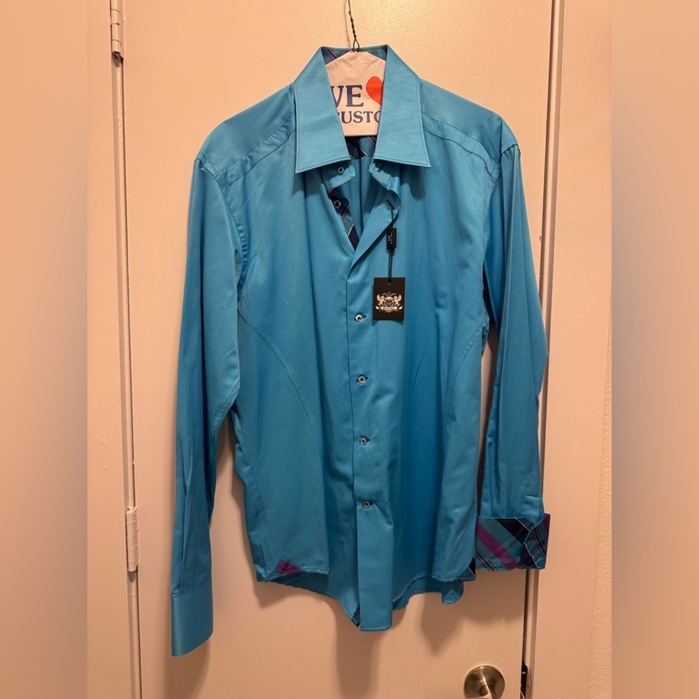 RGB Men XL Long Sleeve Dress Shirt Blue Plaid Pattern Extra Large NWT